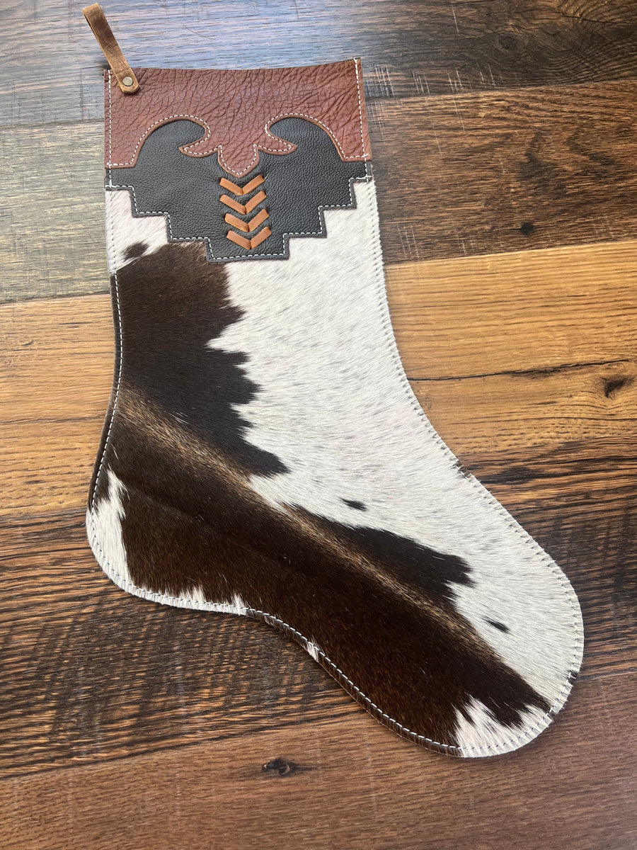 Cowhide Christmas Stocking - Chevron Lacing