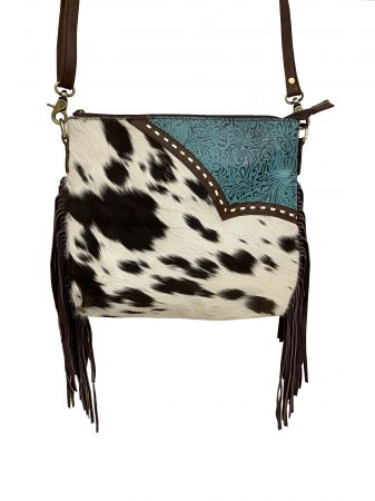 cow print purse with fringe